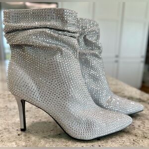 Nine West Elegant Silver Rhinestone Slouch Ankle Boots
